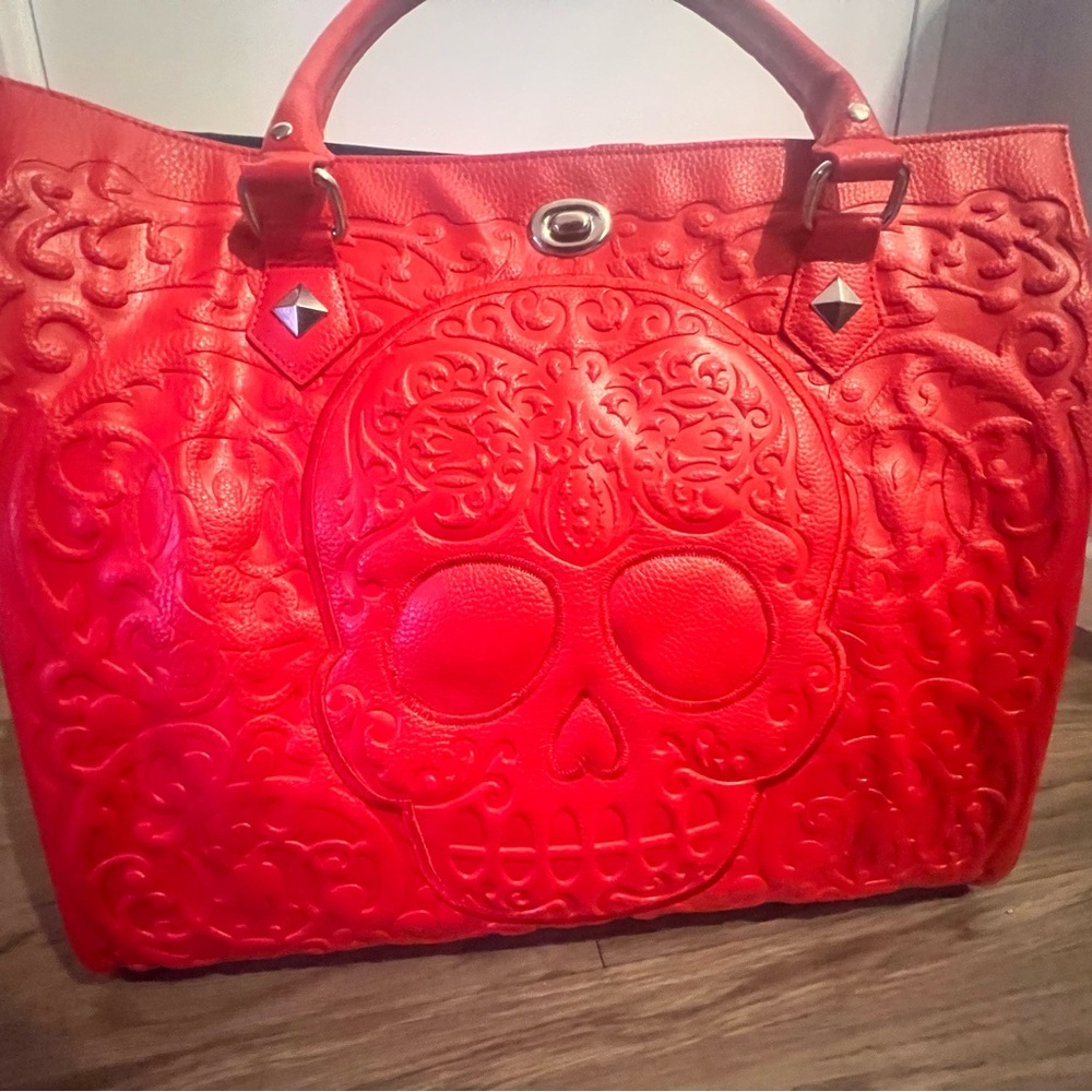 Loungefly Red Embossed Skull Tote Handbag